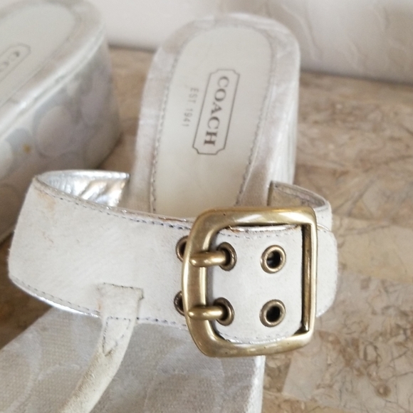 Coach Silver White Logo Wedged Sandal - Picture 2 of 6